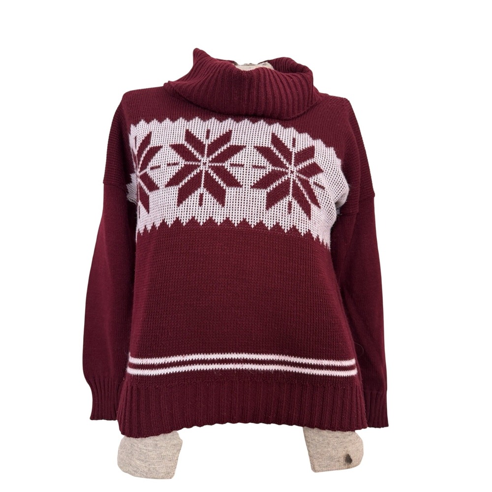 Vintage Acrylic, Turtleneck, Burgundy, Snowflake Ski Resort Where Sweater